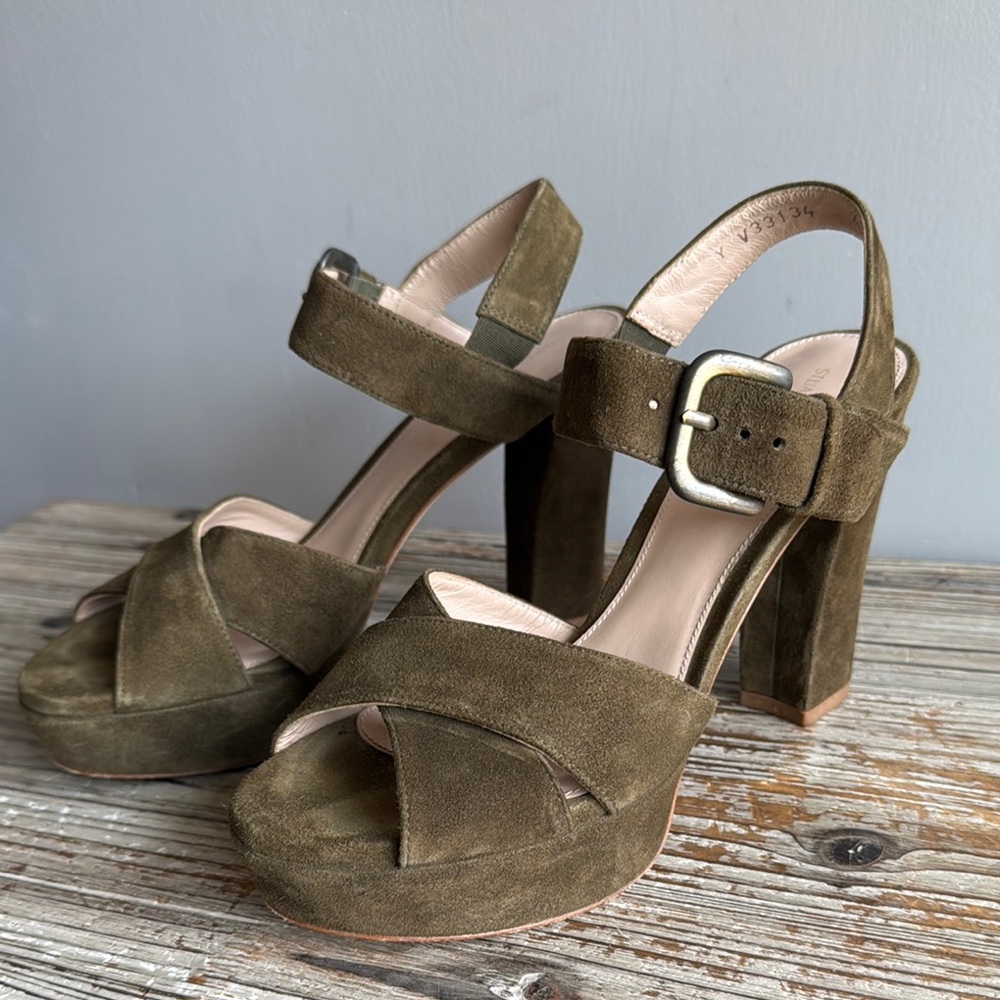 Stuart weitzman  Olive Green Suede Platform Heels